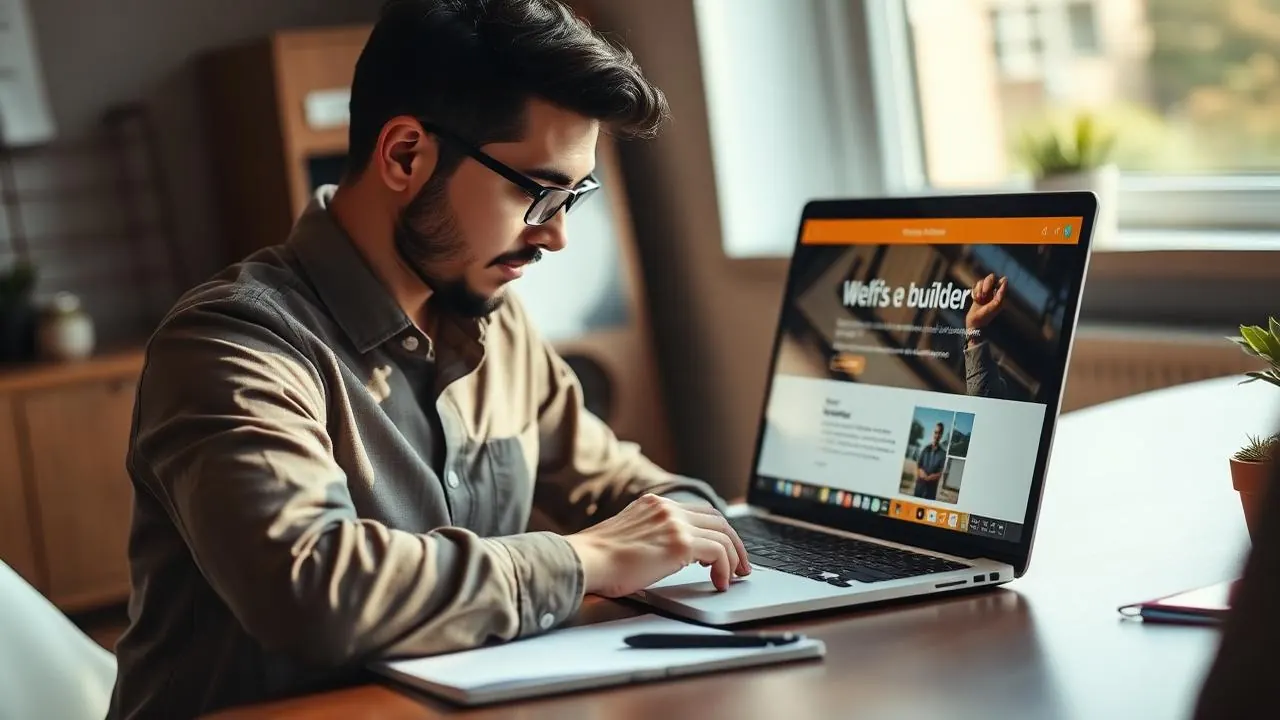 Ondernemer vergelijkt een zelfgebouwde website met notities op een bureau