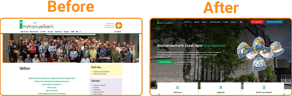 De oude en de nieuwe website van de Immanuelkerk Groningen naast elkaar