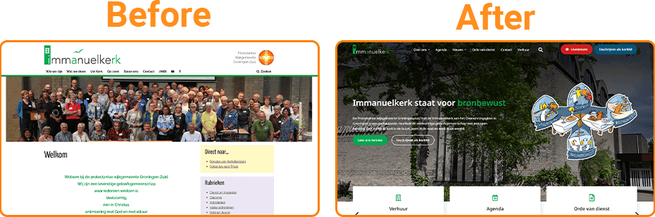 Voor en na vergelijking van de Immanuelkerk website