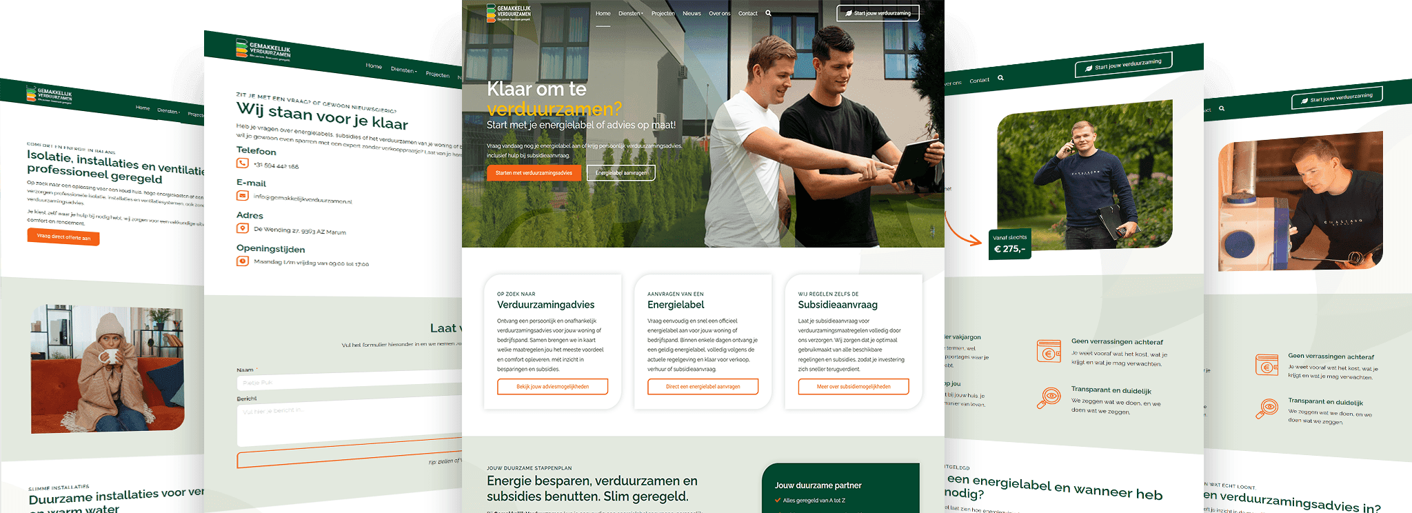 Website Gemakkelijk Verduurzamen - voorbeeld van meerdere pagina’s en diensten