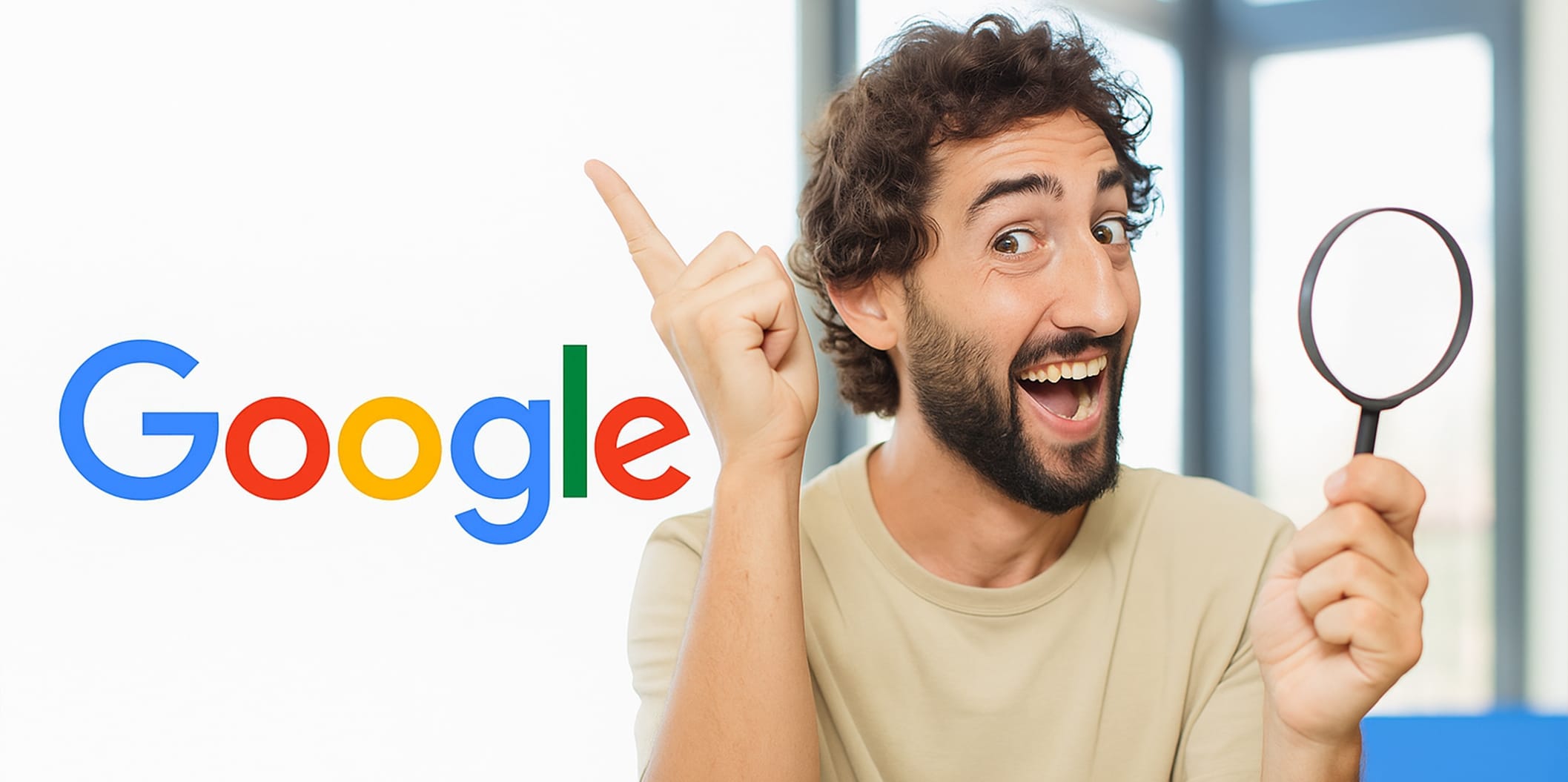Google logo met man die zoekopdracht symboliseert